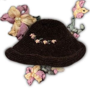Vintage brown floral knit hat